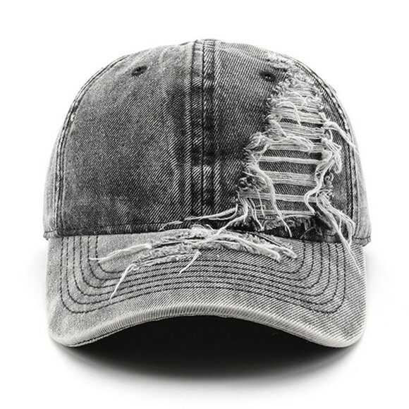 NEW Retro Solid Color Black Distressed Denim Washed Baseball Cap - Picture 3 of 4